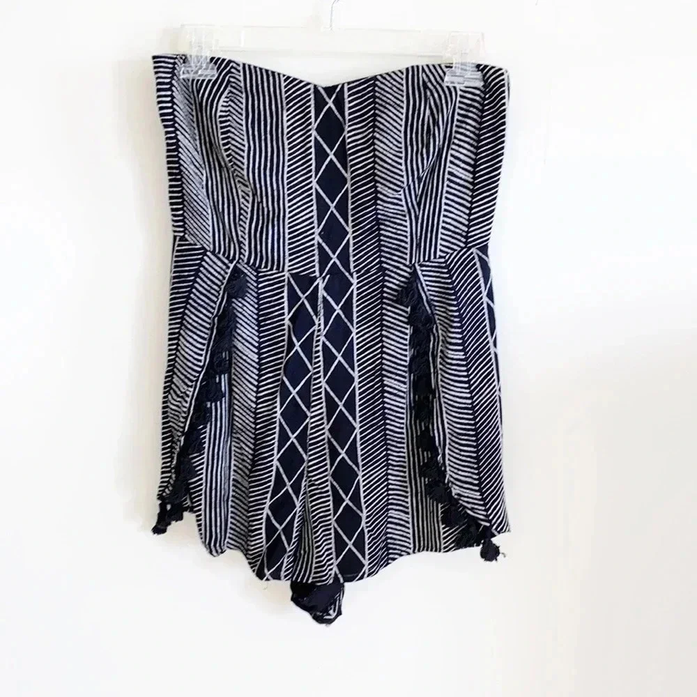 Amuse Society Black/white Printed Tassel Romper